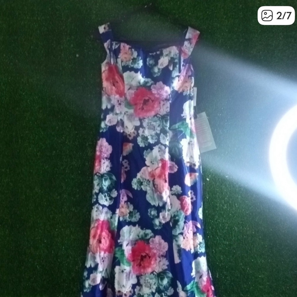 My Michelle Navy Blue Floral Prom Dress - Picture 4 of 8
